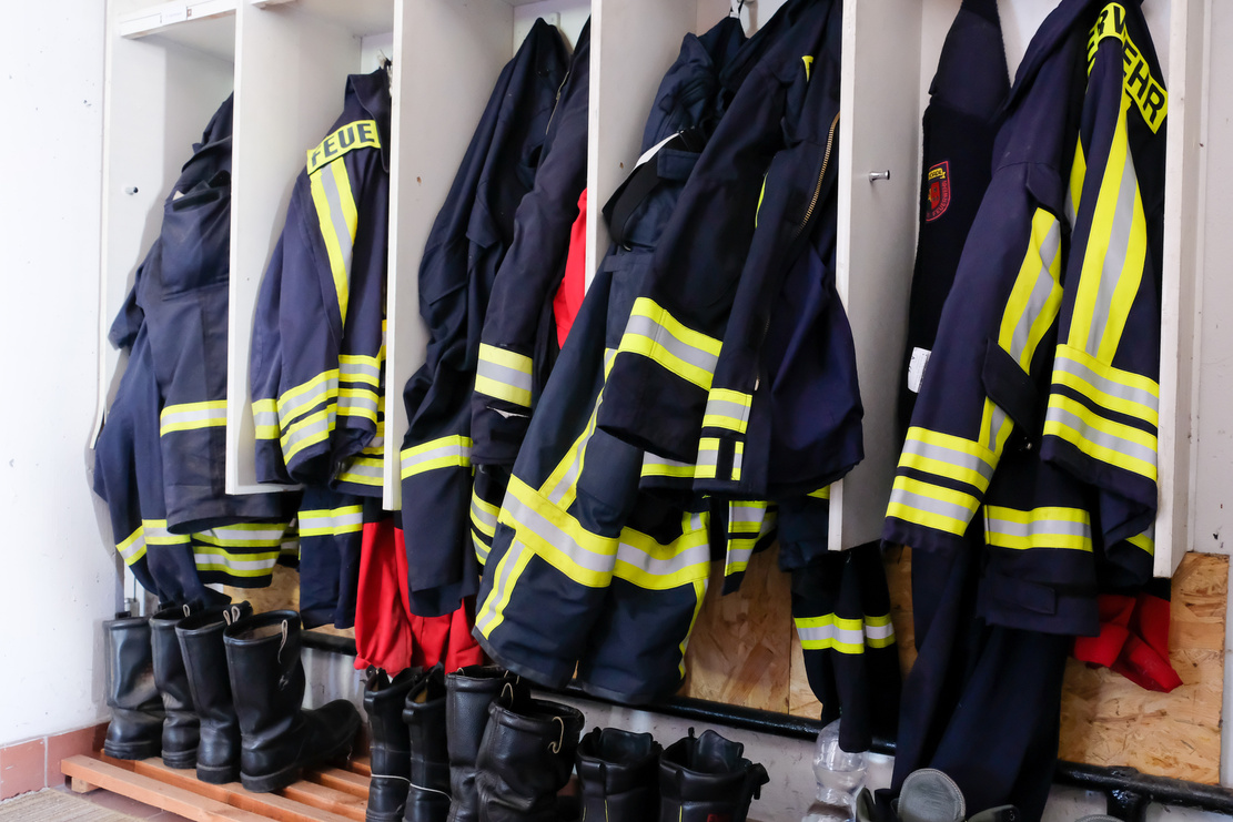 Fire department clothing in the locker room